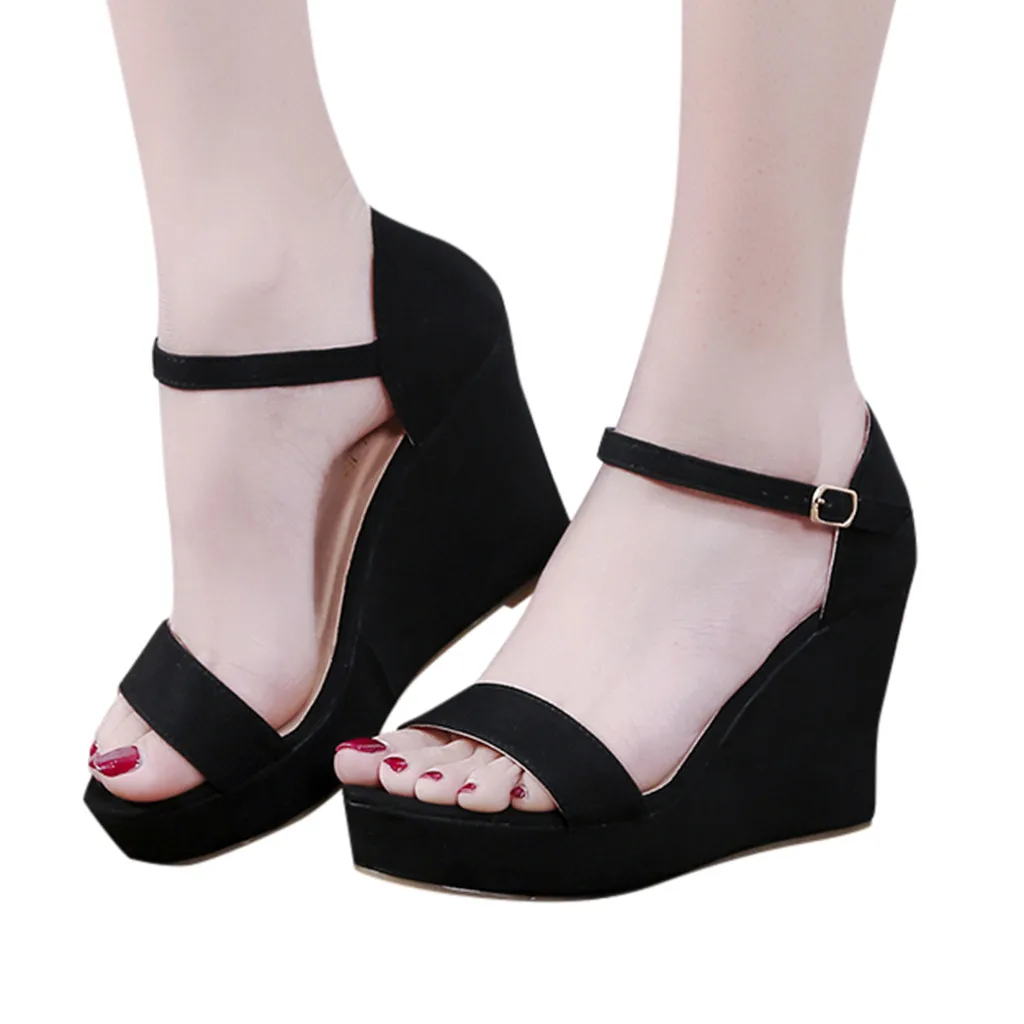 Женские босоножки сандалии на танкетке лето женская обувь на молнии на платформе черный открытый носок женские сандалии плюс Размеры Дамская обувь# N3