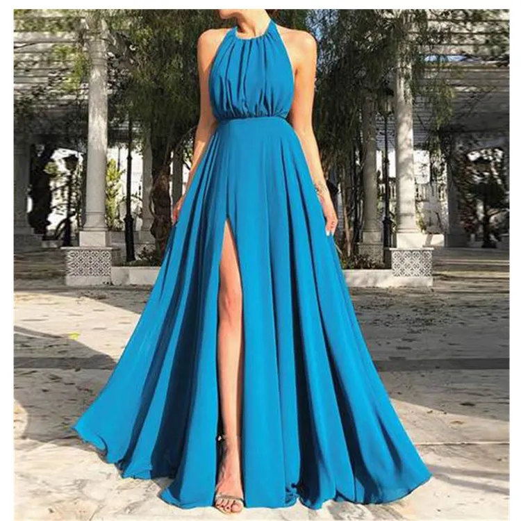 

2019 Sexy Women Wrap Club Boho Dress Backless Bandage Long Maxi Dress Party Robe Halter Beach Splits Dress Femme