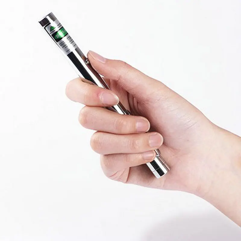 JSHFEI 532nm 5 mw ليزر ديود مرئية الأخضر مؤشر ليزر القلم الألومنيوم حالة عرض قلم ليزر الجملة الفضة قذيفة القلم