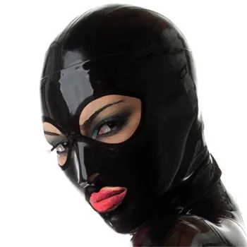 

Cosplay 100%Latex Hood Mask Black Rubber Mask with Zip on Back for Party