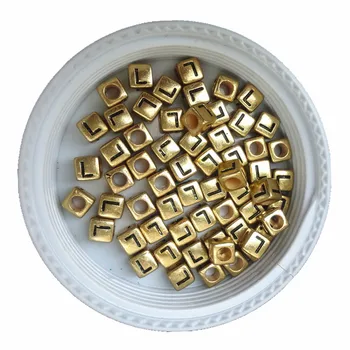 

Wholesale 6*6MM Cube Gold Single Letter L Printing Big Hole Spacer Beads 2750PCS/Lot Square Alphabet Plastic Bracelet Beads