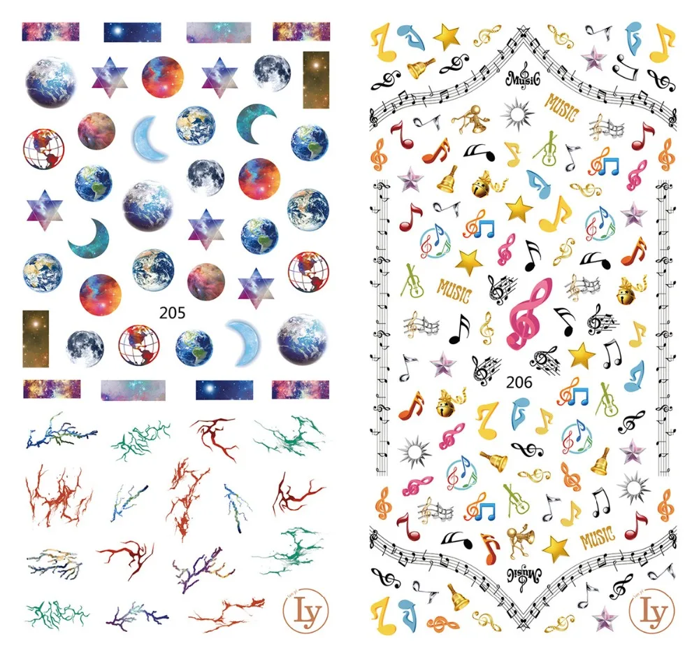 

5 sheet 15 type Colorful Japanese Nail Stickers Designs Gummed 3D Nail Art Stickers Decals Makep Art Decorations LY-196-210