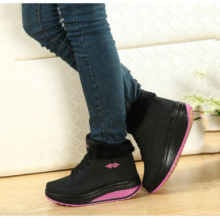 Women Boots Hot Ankle Boots Platform Snow Boot Female Winter Shoes Woman Warm Plush Swing Shoes Waterproof Short Booties