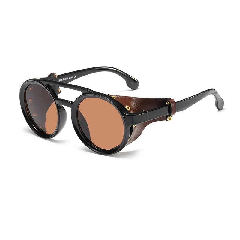 ALOZ MICC круглые стимпанк Солнцезащитные очки для женщин и мужчин винтажные кожаные солнцезащитные очки для женщин затемненные очки UV400 Q216 - Цвет линз: C3-Black-Brown
