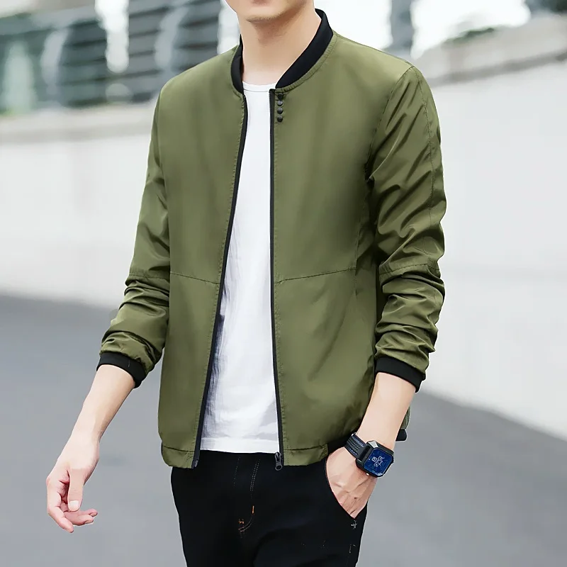 

2019 spring new baseball collar jacket men's casual jacket men's solid color simple 4 grain dark buckle decoration jacket
