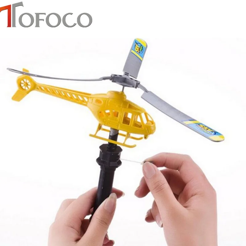 

TOFOCO Manual Handle Pull Aircraft Model DIY Can Fly To The Sky Pull Line Helicopter For Kids Outdoor Toys Funny Plane Toy Gift