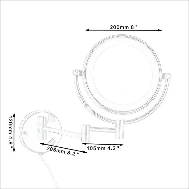 JIENI, 3X увеличительный светодиодный светильник, косметическое зеркало, 8 дюймов, настенное, для ванной комнаты, туалета, косметическое зеркало, складное, двойное, боковое зеркало