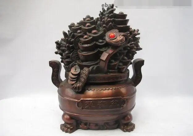 

Chinese Bronze Copper Fengshui Ruyi Yuanbao Wealth Good luck treasure bowl