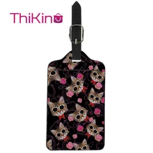 Thikin Cat Pattern Luggage Tag Women Travel Accessories PU Suitcase ID Address Holder Baggage Boarding Tag Portable Label skull pattern luggage bag tag fluorescence green