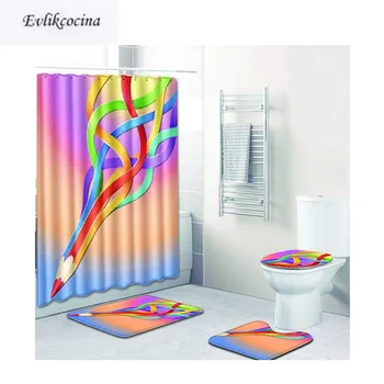 

Free Shipping 4pcs Colored Pencil Banyo Paspas Bathroom Carpet Toilet Bath Mat Set Nonslip Pad Tapis Salle De Bain Alfombra Bano