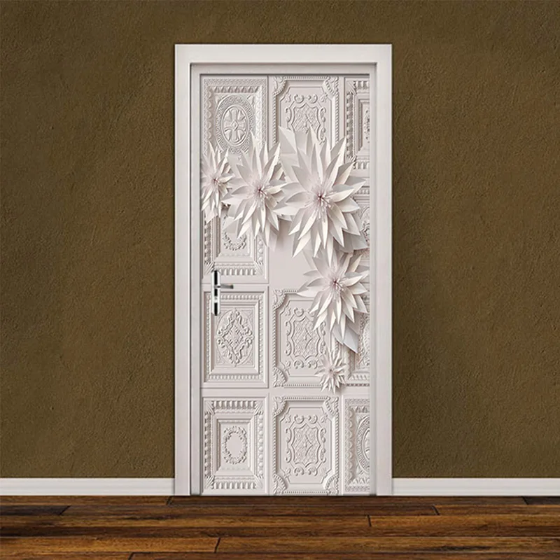 3D Exquisite European Relief Brick Wall Flower Mural Living Room Bedroom Door Mural Wallpaper PVC Waterproof Door Stickers Mural high quality european style angel stairs photo mural wallpaper hotel living room door decor mural sticker pvc vinyl wallpaper 3d