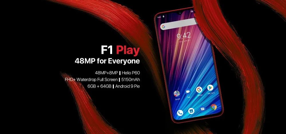 UMIDIGI F1 Play Android 9,0, камера 48 Мп+ 8 Мп+ 16 МП, 5150 мАч, 6 ГБ ОЗУ, 64 Гб ПЗУ, 6,3 дюймов, FHD+ Helio P60, глобальная версия, смартфон, двойной, 4G