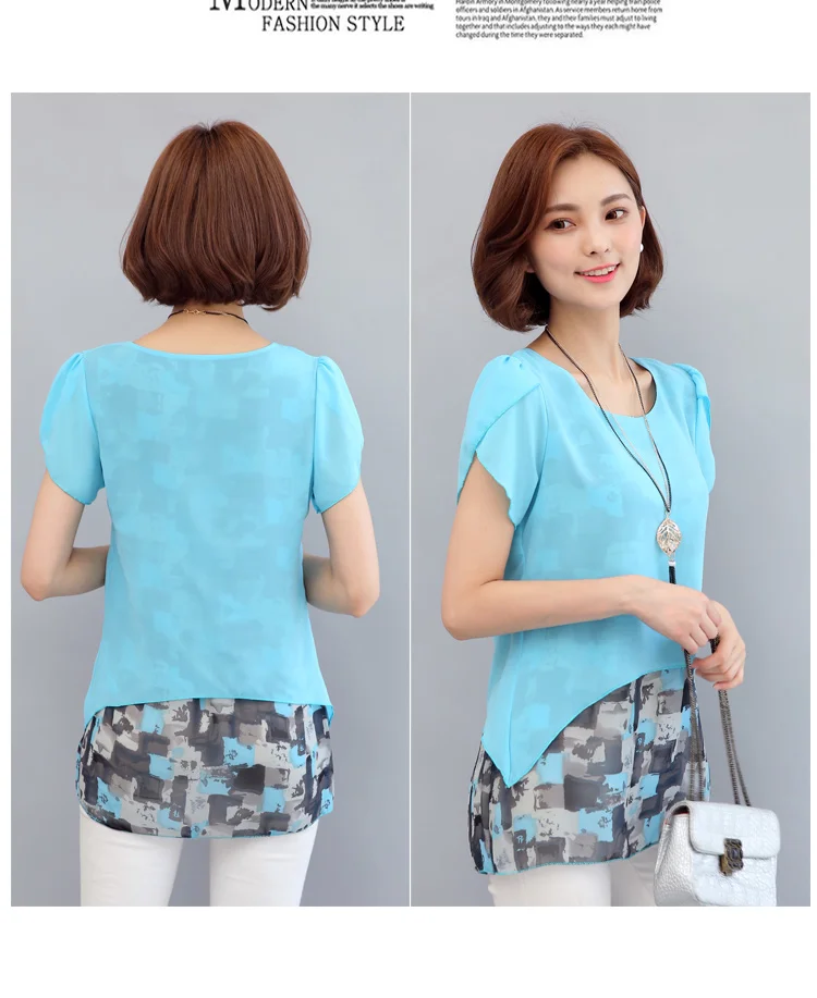 MSSNNG Women Chiffon Blouses Shirts 2018 Summer Plus Size Short Sleeve Elegant Tops Ruffles Print Women Clothing Blusas  (14)