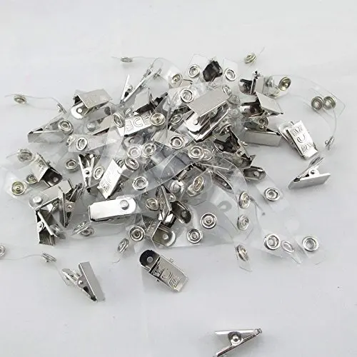 Metal Badge Clips with Clear Vinyl Strap 100 Pack ID Badge Clip 