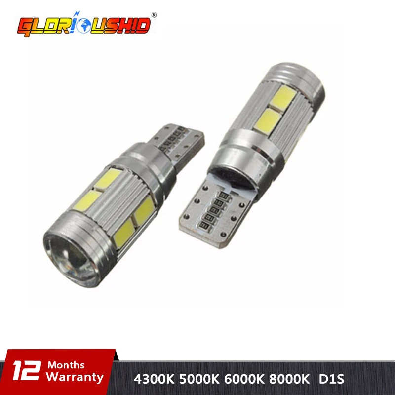 

2 X Auto Car Light Bulb 5630 SMD 10 LED 10SMD T10 W5W 194 168 12V White Interior Parking Projector Lens
