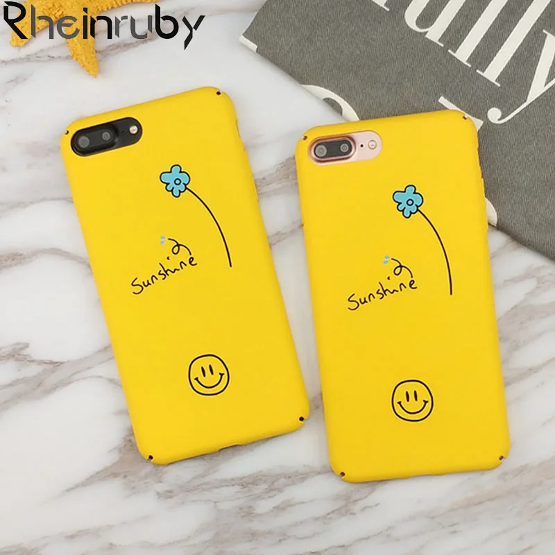 BR CENTENARIO(BR CENTENARIO) Cute Cartoon Smile Case For iPhone X 8 Plus Yellow Plant Words Hard PC Back Cover iPho |