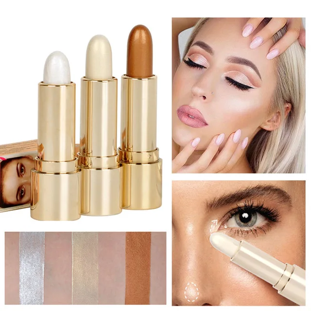 

HANDAIYAN Soft Shimmer Shine Highlighter Foundation Stick Bronzer Contour Makeup Pen 3D Face Cream Highlight Pencil Face Make Up