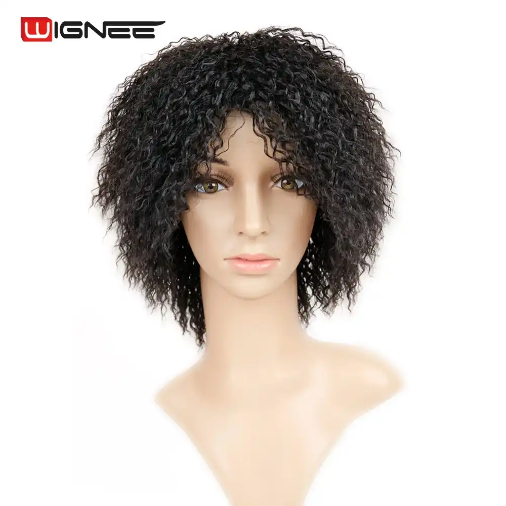 Wignee Short Length Afro Kinky Curly Wigs For Black White Women