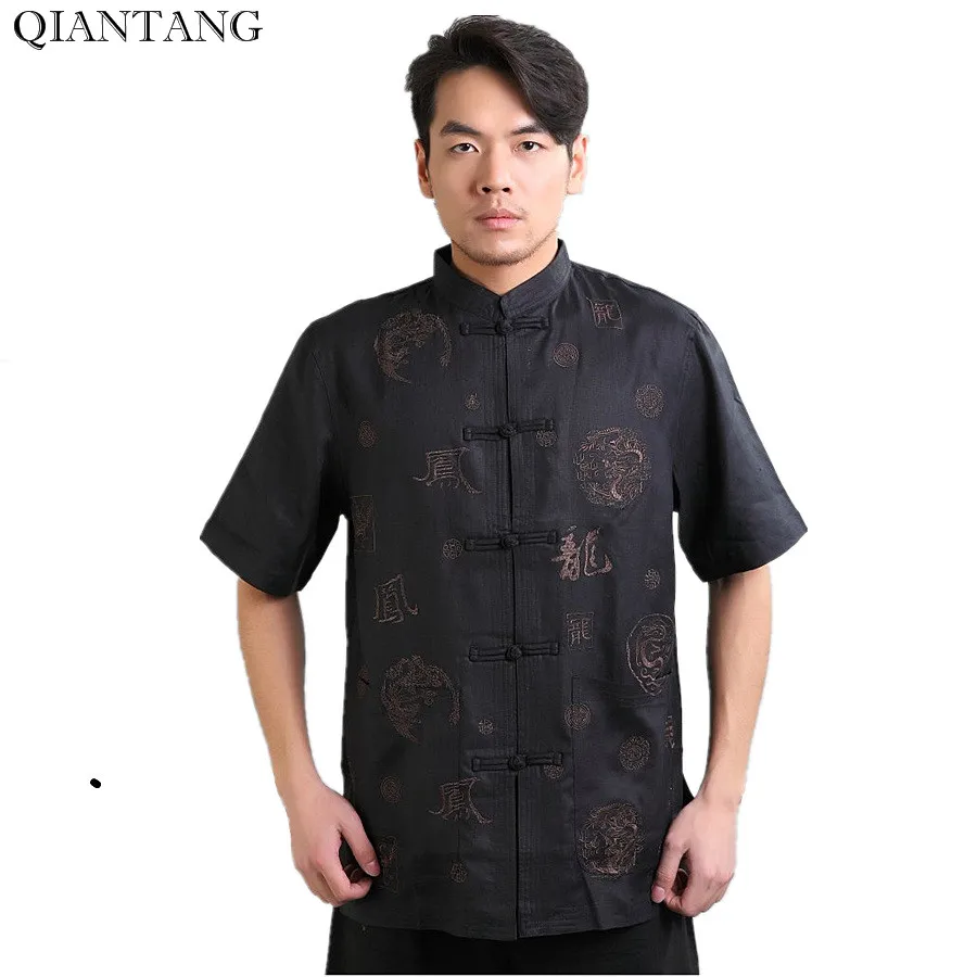 

Black Traditional Chinese style Men's Cotton Linen Kung Fu Shirt Top Clothing Size S M L XL XXL Free Shipping Mny-01C