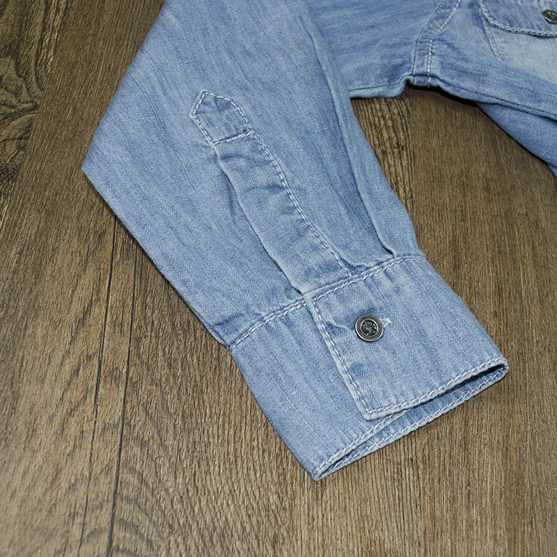 9New Year Boys Denim Shirts Blouse Kids Jeans Tops Long Sleeve Cowboy Cotton Pocket