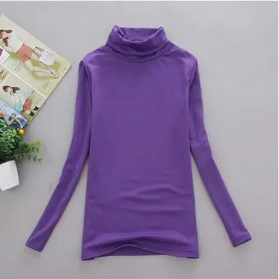 Новинка, зимняя Женская Базовая футболка с длинным рукавом, водолазка, эластичное нижнее белье, футболки для женщин, яркие цвета, топы, футболки - Цвет: purple