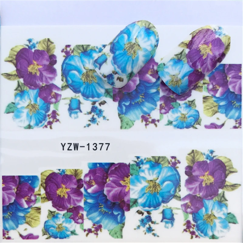 

FWC 1 PC Purple Floral Nail Water Decal Colorful Flower Nail Art Transfer Sticker for DIY Manicure Decorations