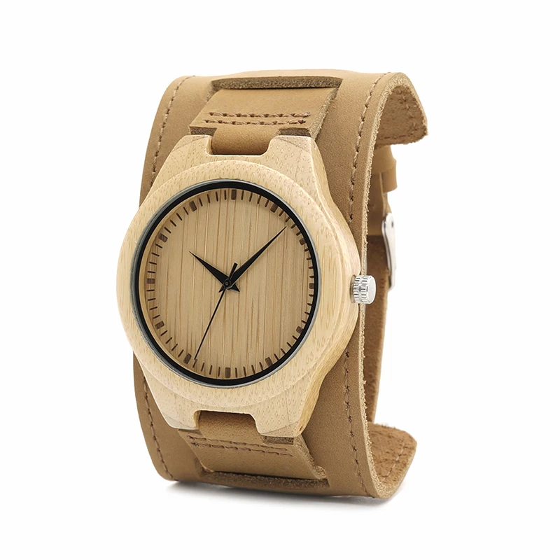 BOBO BIRD Mens Bamboo Wood Watches Chicago Bracelets Detachable Wide Soft Leather Band Straps with Gift Box OEM DropShipping
