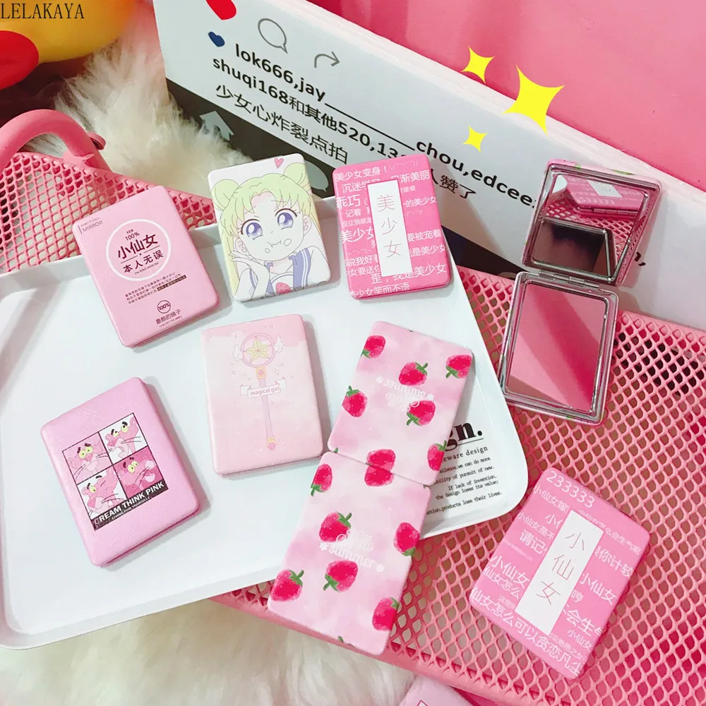 

Mini Cartoon Animals Action Figure Unicorn Sailor Moon Anime Printed Metal Girls Lovely Make Up Portable Flamingo Folding Mirror