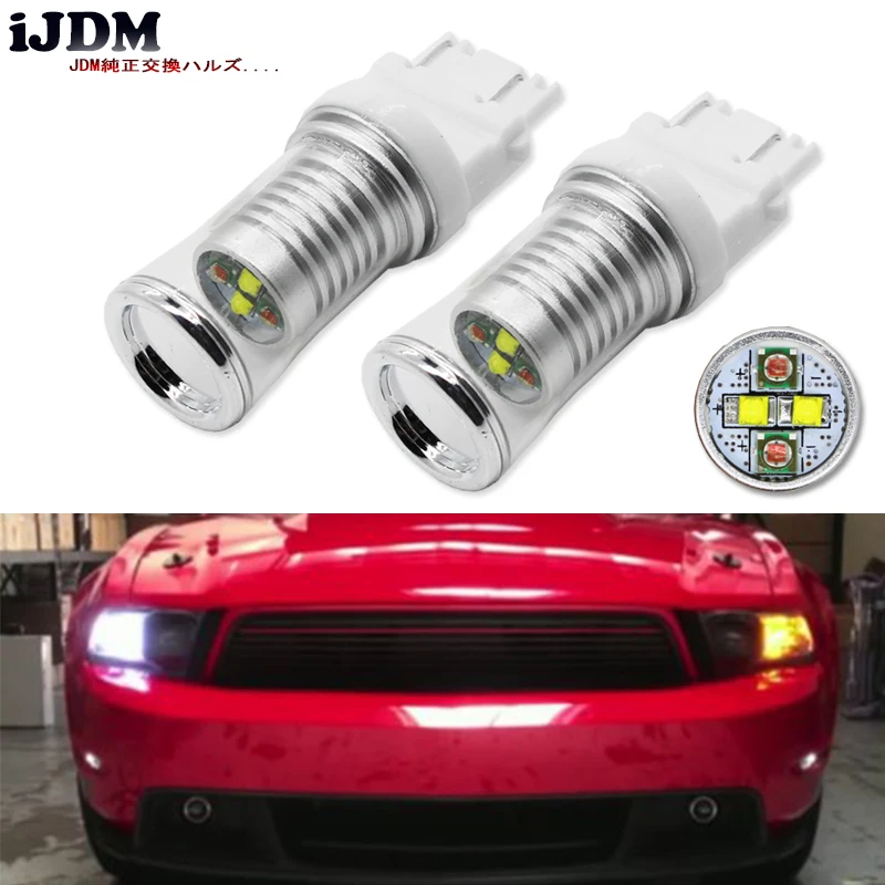 

iJDM 3157 LED High Power T25 P27/5W Switchback White/Amber LED Bulbs w/ Reflector Mirror Design for Front car Turn Signal Lights