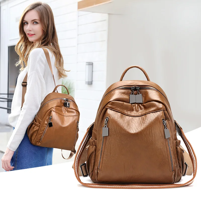 

CHALLEN multi-function shoulder bag female 2018 Korean version of the new fashion wild soft leather backpack Student travel bag