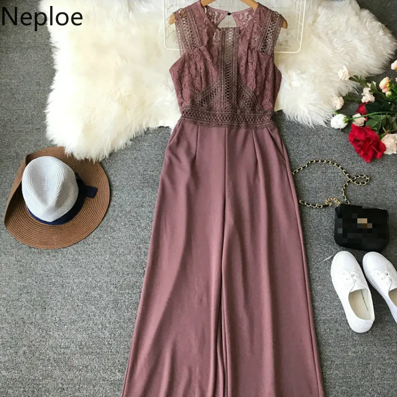 Neploe кружева лоскутное Для женщин Комбинезоны Лето Chic o образным вырезом без