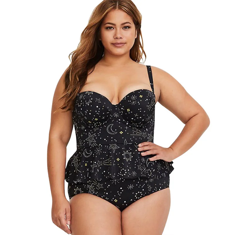 

Sexy Print Bikini With Ruffles High Waisted Bathing Suit Plus Size Two Piece Swimwear Push Up Vintage Swimsuit Women 3XL G63