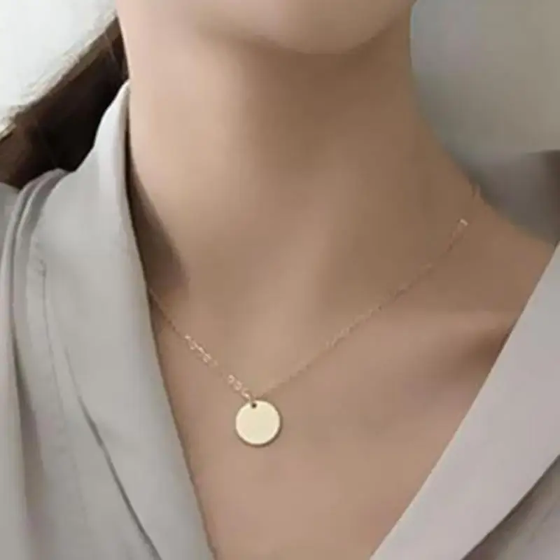 

Gold Naszyjnik Alloy Round Pendant Necklace For Women Collares De Moda Simple Female Disc Chain Necklace Collier