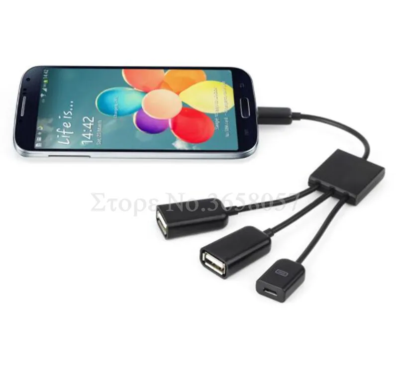 

50pcs/lot* 3 in 1 micro usb OTG Hub Cable Connector Spliter 3 Port USB Power Charging Charger adapter For Tab pad mp3