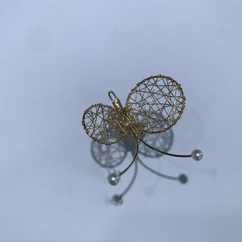 

ANI 14K Roll Gold Handmade Women Ring Freshwater White Pearl bijoux perlas naturales Ring Butterfly Shape anillos de oro Custom