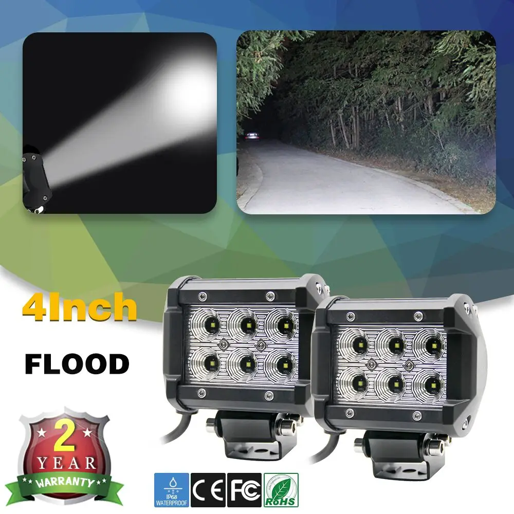 CO LIGHT 2Pcs Led Car Lights 18W Led Light Bar Flood Beam Cree Chip 4Inch Dc