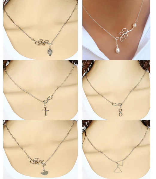 

Hot Fashion Silver Plated Necklace Eight-shaped Bird Owl Leaves Cross Pendant Women Clavicle Necklace Chain Jewelry