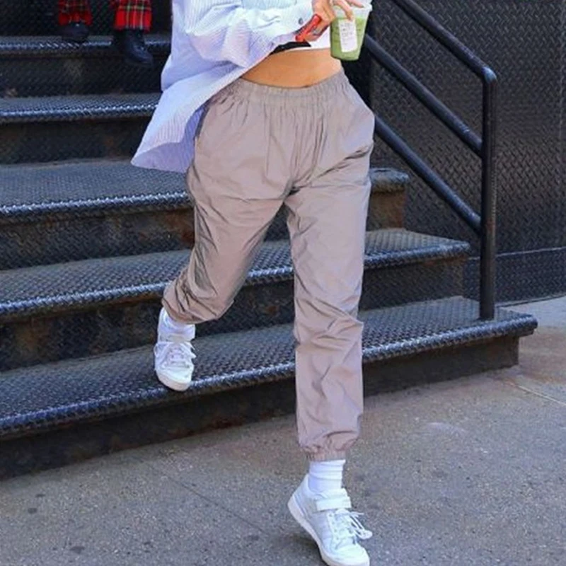 2019 Autumn Winter Flash Reflective Jogger Pants Women Casual Gray Solid Streetwear Trousers Noctilucent Long Harem Pant Sport 2019 Autumn Winter Flash Reflective Jogger Pants Women Casual Gray Solid Streetwear Trousers Noctilucent Long Harem Pant Sport