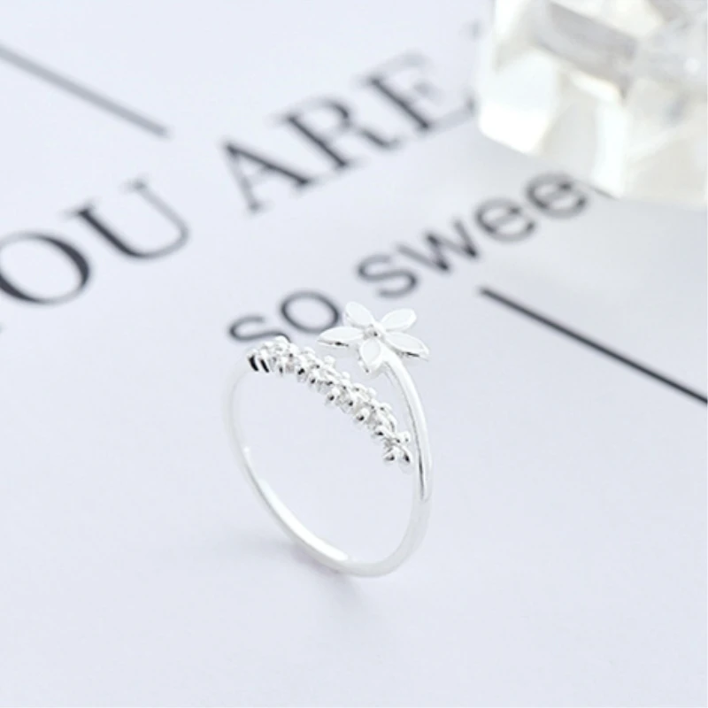 Silver Ring Opening Ring Adjustable Rings Finger Ring Korea Female Resizable Fresh Flower Gift