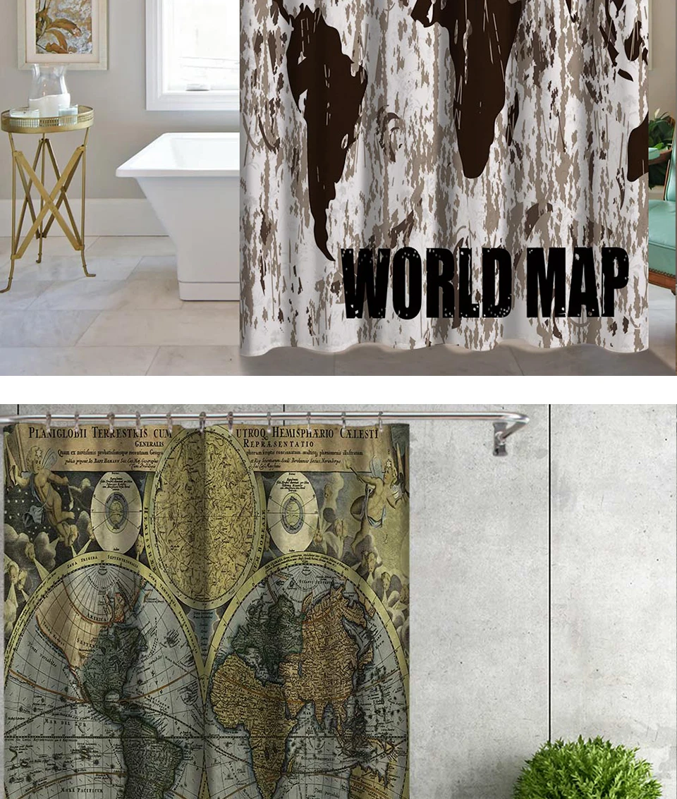 Водонепроницаемый простой карта мира душевая занавеска для ванной полиэстер ванной украшения Шторы Ридо де душ 12 крючков