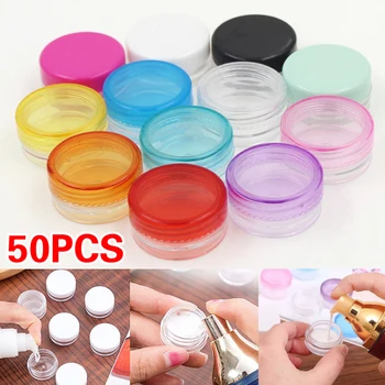 

50Pcs Cosmetic Bottles Travel Cream Jars Empty Makeup Box Plastic Container Round Bead Storage Bottle Powder Mini Sub Pot Clear