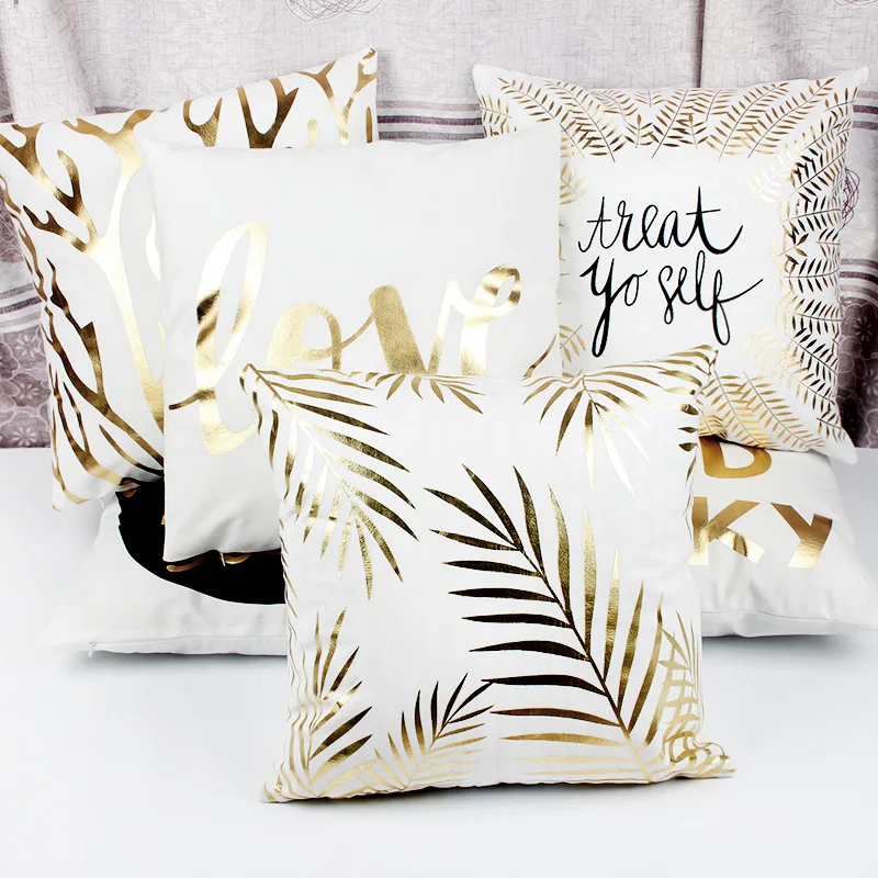

Golden Bronzing Cushion Cover Printed Pineapple Luxury Tropical Polyester Home Decorative Pillows Cover for Sofa Pillowcase