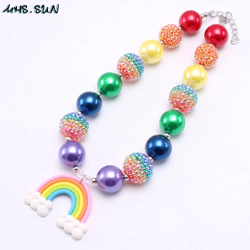 MHS. SUN/Новинка, детское массивное ожерелье для девочек с бусинами, модные радужные подвески, разноцветные бусы из жевательной резинки, ожерелье для детей, подарок
