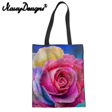 Бесшумные дизайнерские 3D Красочные цветы розы печатные многоразовые парусиновые сумки для покупок для женщин Защита окружающей среды складная эко-сумка