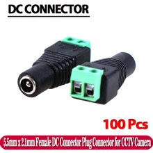 100 шт./лот гнездовой разъем постоянного тока 5,5/2,1 мм CCTV UTP DC силовой Соединительный кабель DC/AC 2/камера видео балун