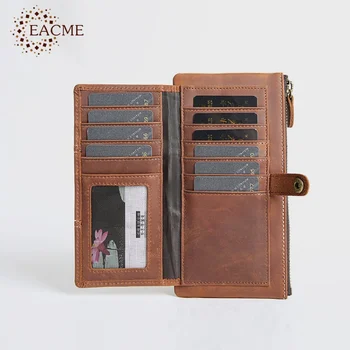 

Real Leather Long Card Wallet High Capacity Men Travel Card Holder Multifunction Zipper Cards Bag Fashion Hasp Cash Coin Pocket