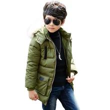 2017new Enfants Garçons épais chaud veste d’hiver manteau à capuchon avec Fourrure 5-14Medium-long Hiver Manteau pour garçon rembourré 100% coton veste