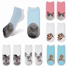 Harajuku 3D носки женские милый кавайный Кот принт короткие носки женские животные забавные укороченные Носки Happy Calcetines 5ZJQ-ZWS20