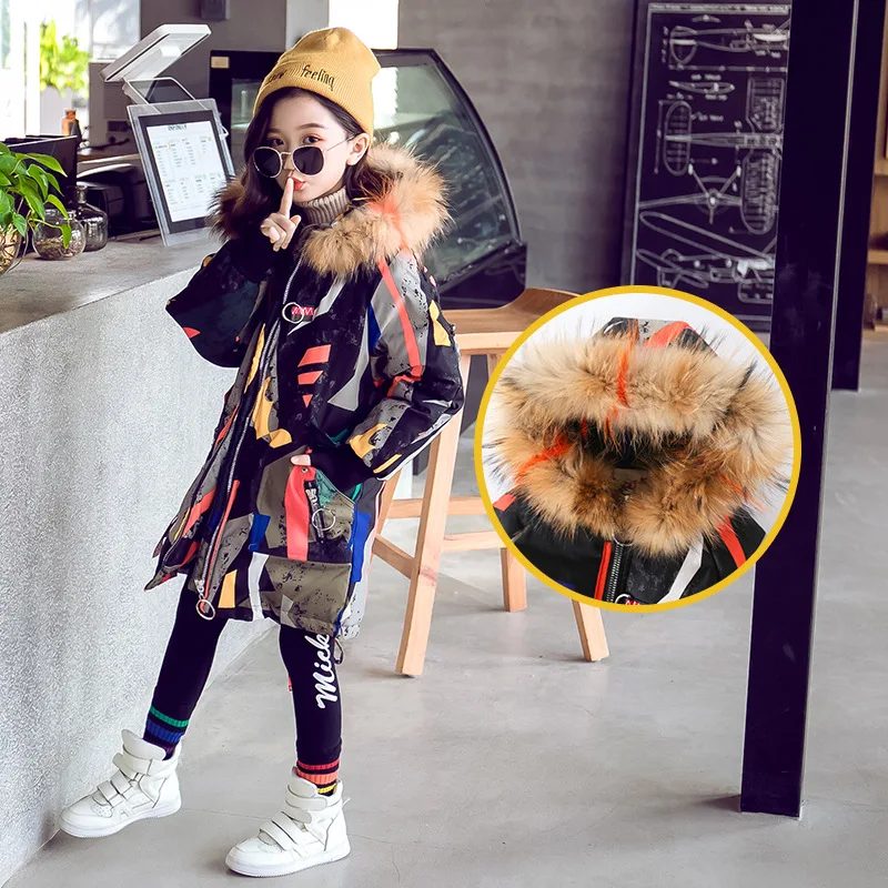 HSSCZL girl cotton jackets new winter thicken hooded children's clothing long coat outerwear overcoat kids fashion clothes