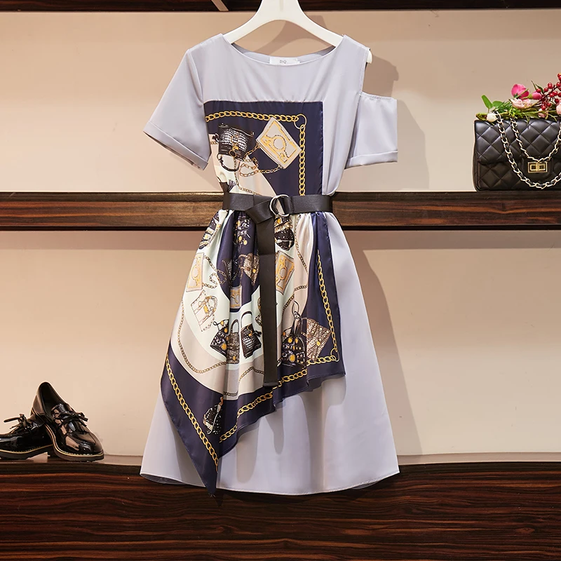 Новинка лета, женское винтажное офисное платье с коротким рукавом размера плюс, женское платье для работы, элегантное короткое платье - Цвет: light gray